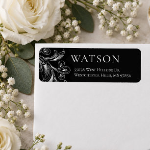 Elegant Botanical Black & White Address
