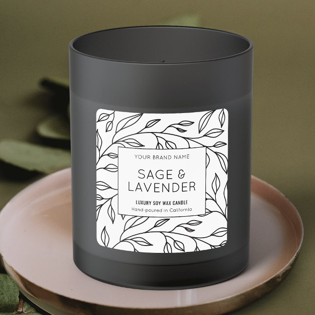 Elegant Botanical Black & White Product Jar Label (Modern floral label design that can be used for candles, wax melts, home fragrance, skincare etc.)
