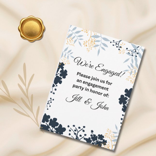 Elegant Botanical Blue Engagement Wedding Invitation (Creator Uploaded)