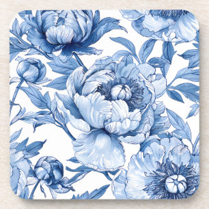 Elegant Botanical Blue Flowers Chic Floral Pattern Coaster