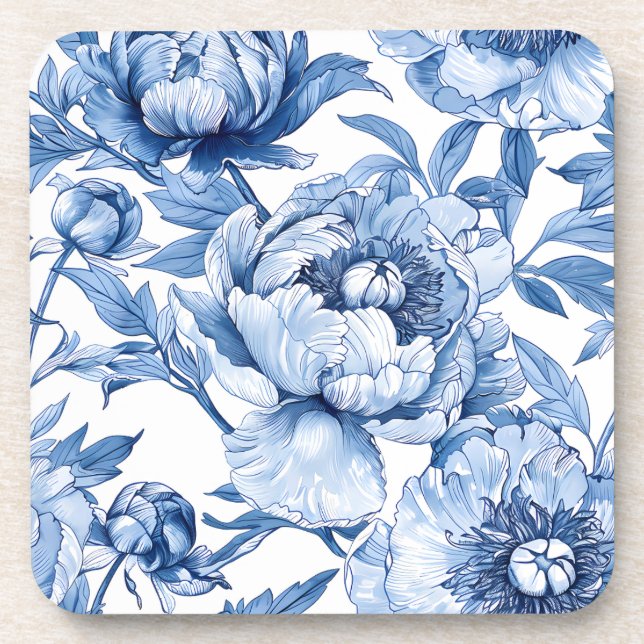 Elegant Botanical Blue Flowers Chic Floral Pattern Coaster (Front)