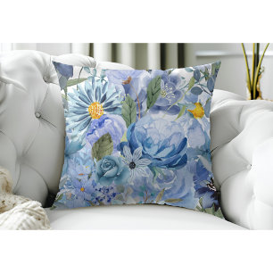 Elegant Botanical Blue Wildflower Pattern Cushion