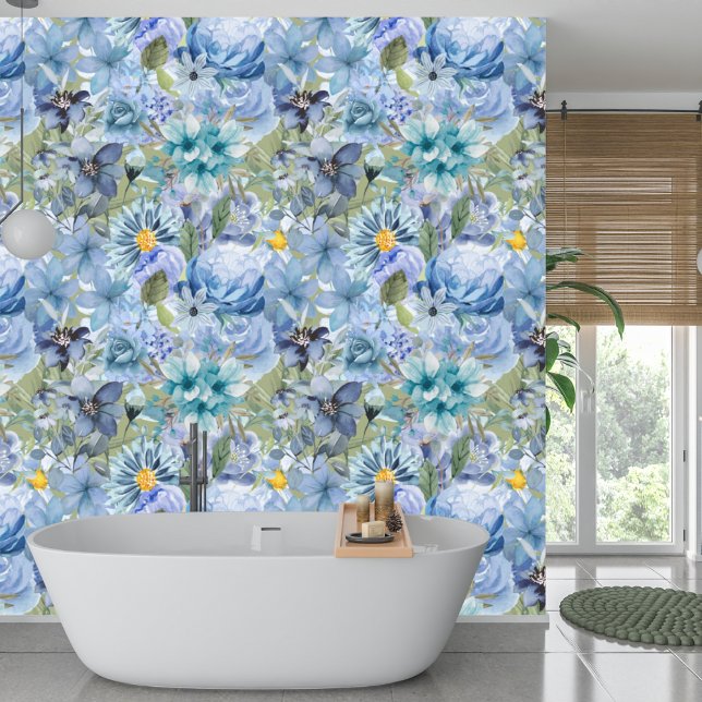 Elegant Botanical Blue Wildflower Pattern  Wallpaper (Creator Uploaded)