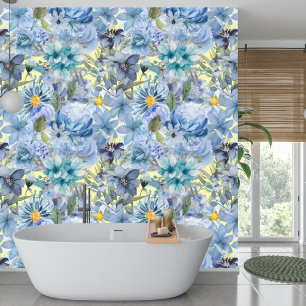 Elegant Botanical Blue Wildflower Pattern  Wallpaper