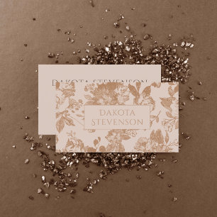 Elegant Botanical Blush Pink Rose Gold Floral Business Card
