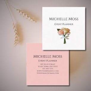 Elegant Botanical Blush Roses Floral Event Planner Square Business Card
