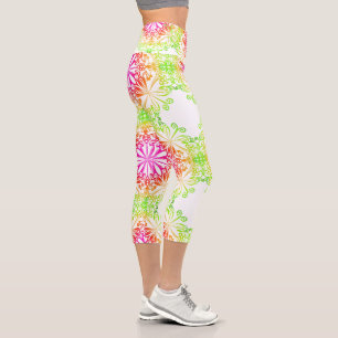 Elegant botanical boho colourful mandala  capri leggings