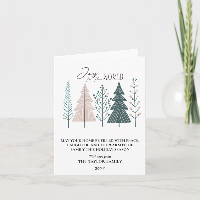 Elegant Botanical Boho Joy Christmas Tree Holiday Card (Front)