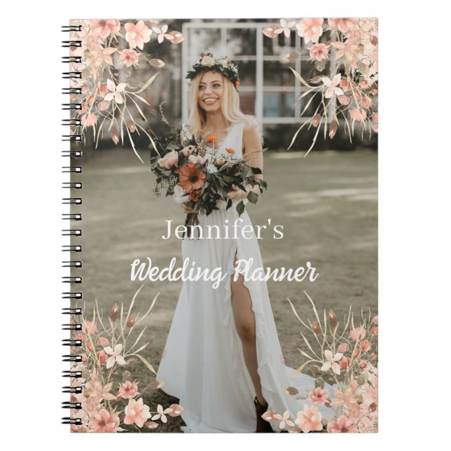 elegant botanical boho photo wedding planner notebook (Front)
