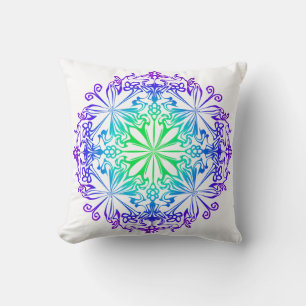 Elegant botanical boho teal green zen mandala cushion