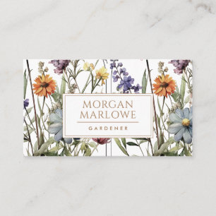 Elegant Botanical Boho Wildflowers Gardener Business Card
