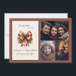 Elegant Botanical Bow Christmas Three Photo Holiday Card<br><div class="desc">This 3 photo Christmas card features an elegant evergreen bow design on a neutral background. Festive plaid on the back side makes these classic. Easily customise this using the personalisation feature, </div>