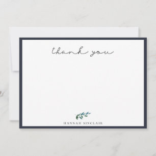 Elegant Botanical Branch Navy Blue Thank You Card