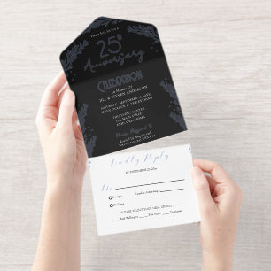 Elegant Botanical Branch Real Foil 25thAnniversary All In One Invitation