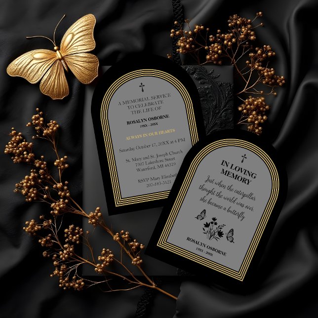 Elegant Botanical Butterflies Motivational Quote Invitation (Funeral Invitation with Motivational Quote and Elegant Botanical Butterfly Design.)