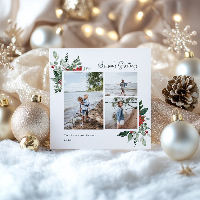 Elegant Botanical Christmas Greenery Photo Holiday Card (Creator Uploaded)