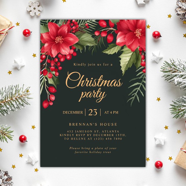 Elegant Botanical Christmas Holiday Party Invitation (Elegant Botanical Christmas Holiday Party Invitation)