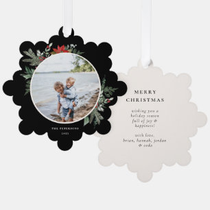 Elegant Botanical Christmas Photo Black Tree Decoration Card