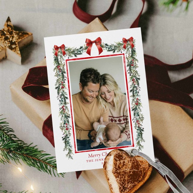 Elegant Botanical Christmas Photo Card (Elegant Botanical Merry Christmas photo card)
