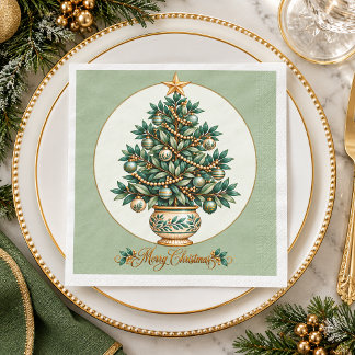 Elegant Botanical Christmas Tree Christmas Napkin