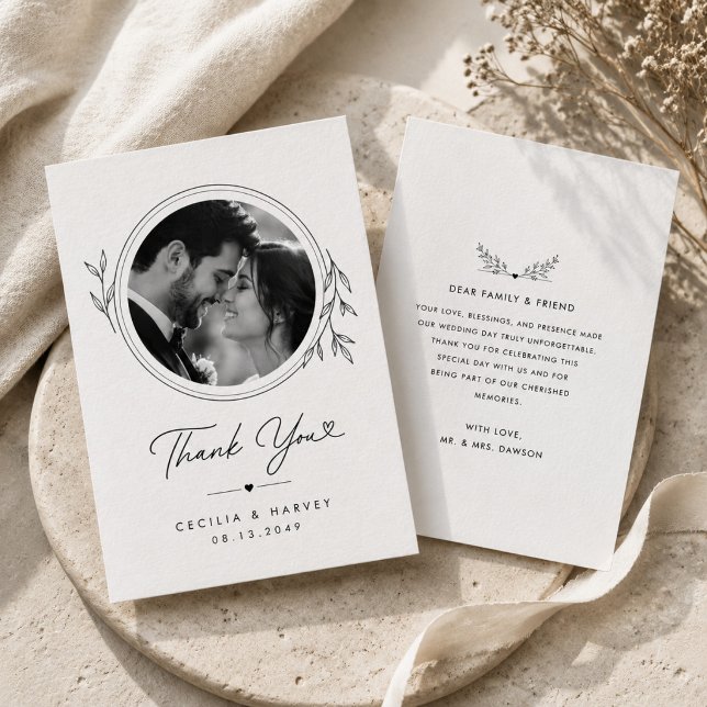 Elegant Botanical Circle Wedding Thank  You Card (Creator Uploaded)
