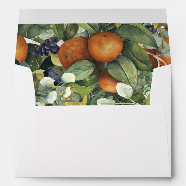 Elegant Botanical Citrus Greenery Wedding Envelope (Back (Bottom))