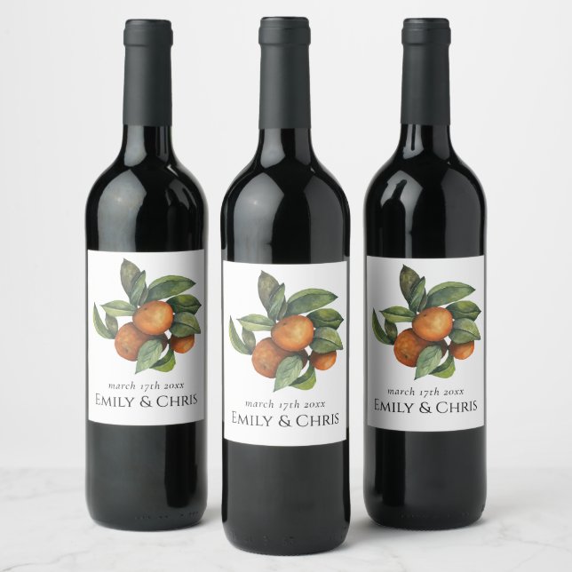 Elegant Botanical Citrus Greenery Wedding Wine Label (Bottles)