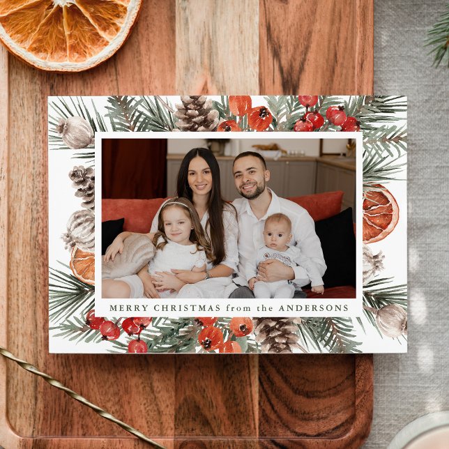 Elegant Botanical Citrus Photo Holiday Card (Creator Uploaded)