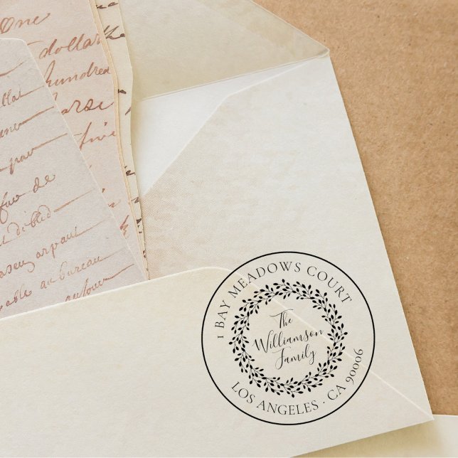 Elegant Botanical Classic Round Family Address Rubber Stamp (Creator Uploaded)