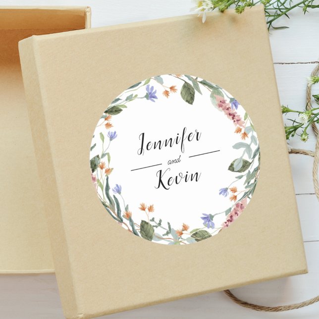 Elegant Botanical Colourful Greenery Wedding Classic Round Sticker (Creator Uploaded)