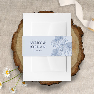 Elegant Botanical Coneflower Dusty Blue Wedding Invitation Belly Band
