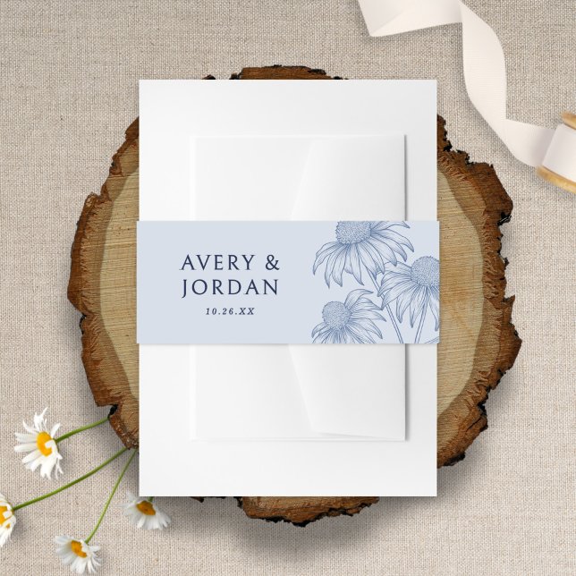 Elegant Botanical Coneflower Dusty Blue Wedding Invitation Belly Band (Creator Uploaded)