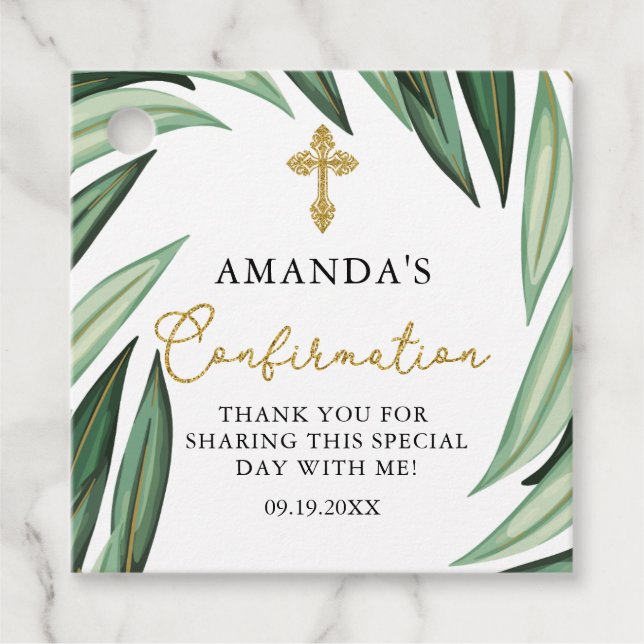Elegant Botanical Confirmation Favour Tags (Front)
