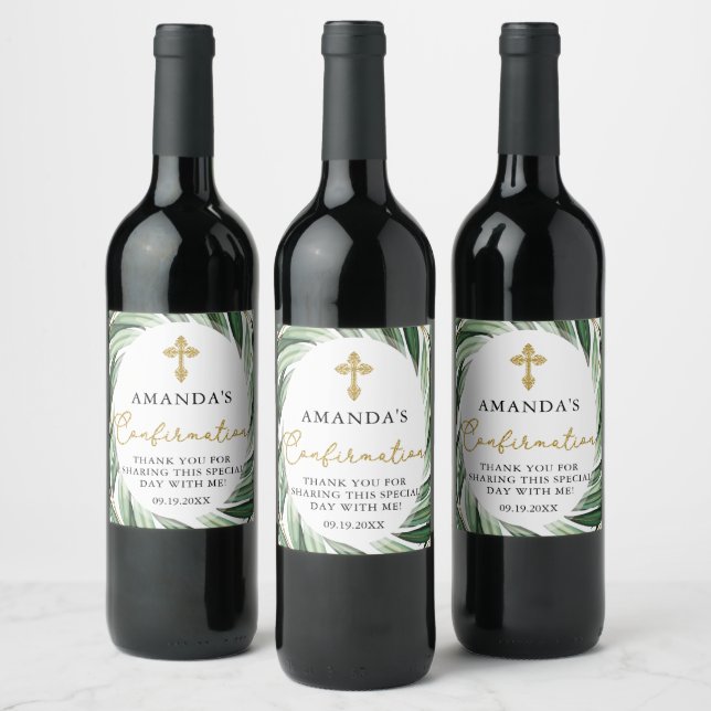 Elegant Botanical Confirmation Wine Label (Bottles)