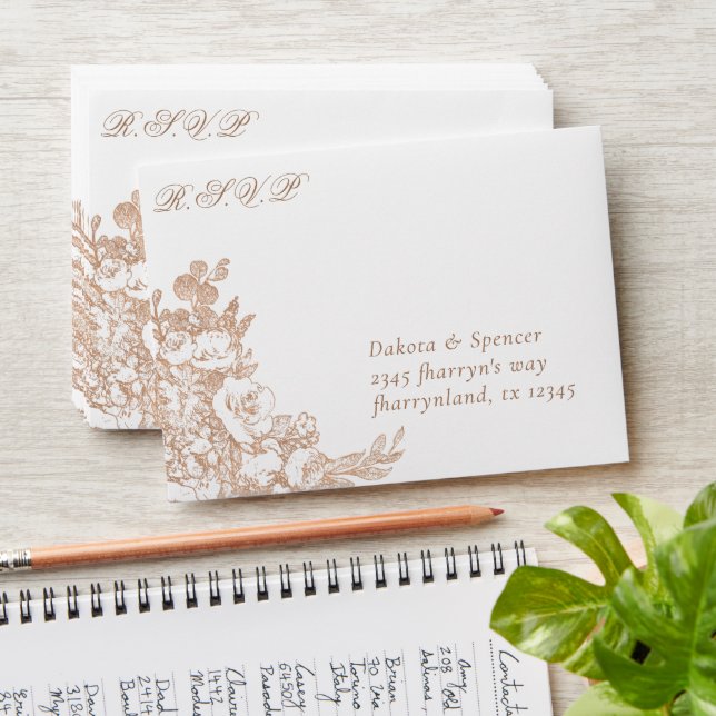 Elegant Botanical | Copper Floral RSVP Pre-Address Envelope (Stacked)