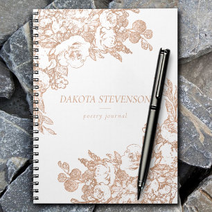 Elegant Botanical   Copper Rose Gold Floral Custom Notebook