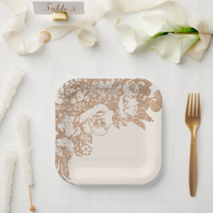 Elegant Botanical Copper Rose Gold Floral Paper Plate