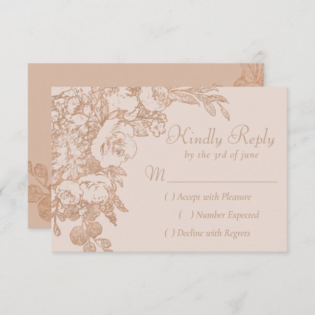 Elegant Botanical | Copper Rose Gold Sophisticated RSVP Card (Front/Back)