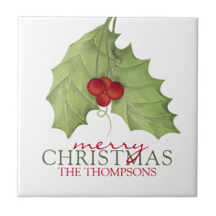 Elegant Botanical Country Holiday Christmas Name Tile