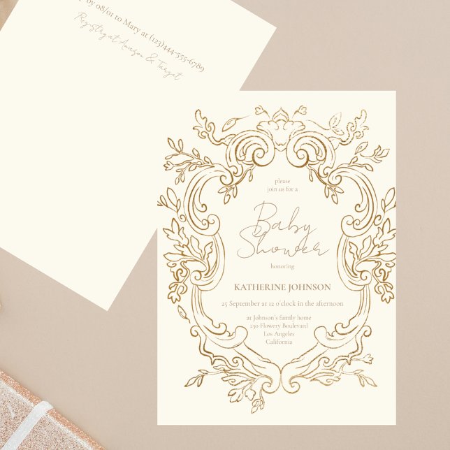 Elegant Botanical Crest Frame Chic Baby Shower Invitation (Creator Uploaded)