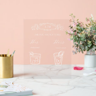Elegant botanical crest monogram Signature Drink  Acrylic Sign