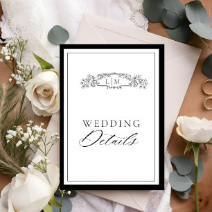 Elegant botanical crest monogram wedding Details Enclosure Card