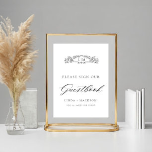 Elegant botanical crest monogram wedding Guestbook
