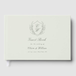 Elegant Botanical Crest Wreath Wedding Guest Book