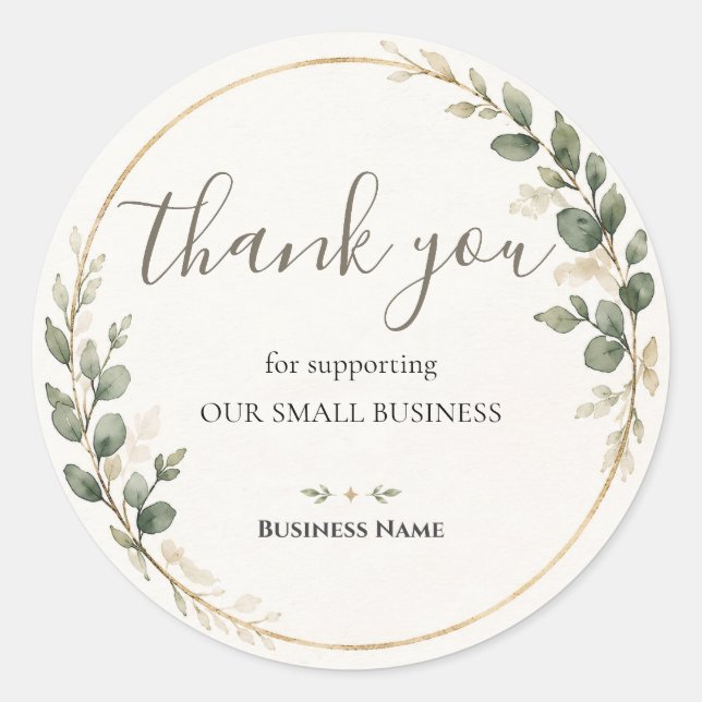 Elegant Botanical Custom Small Business Packaging Classic Round Sticker (Front)
