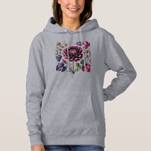 Elegant Botanical Dahlia & Grapevine Floral Art Hoodie
