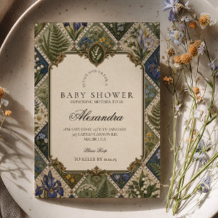 Elegant Botanical Dark Academia Baby Shower Invitation
