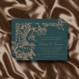 Elegant Botanical   Dark Green and Copper Wedding Invitation