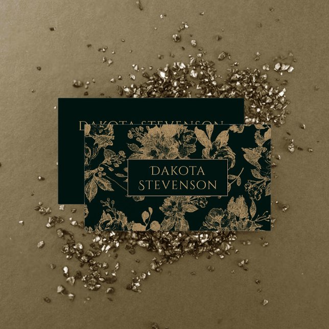 Elegant Botanical | Dark Green and Gold Floral Business Card (Creator Uploaded)