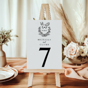 Elegant Botanical Doves Wedding Couple's Initials Table Number